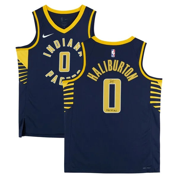 Tyrese Haliburton Signed Indiana Pacers Navy Jersey | What the Hali Inscription