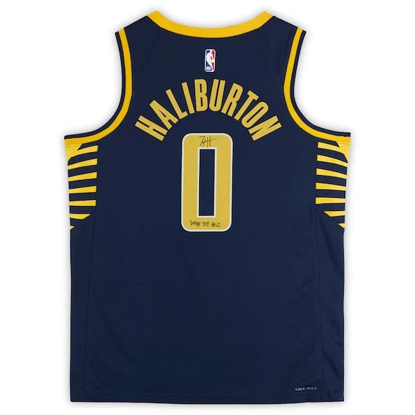 Tyrese Haliburton Signed Indiana Pacers Navy Jersey | What the Hali Inscription