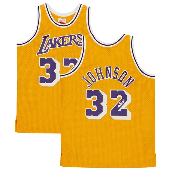 Magic Johnson Signed Los Angeles Lakers Gold Jersey | Mitchell & Ness | WJRSYJO0067