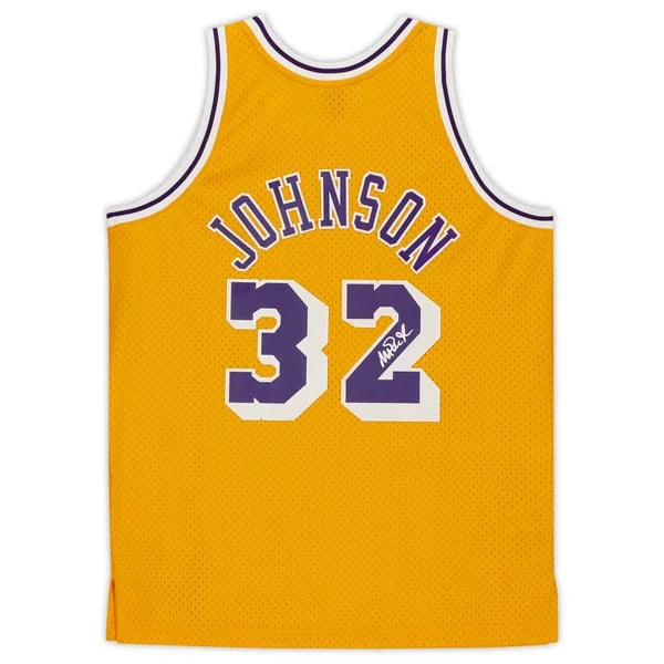 Magic Johnson Signed Los Angeles Lakers Gold Jersey | Mitchell & Ness | WJRSYJO0067