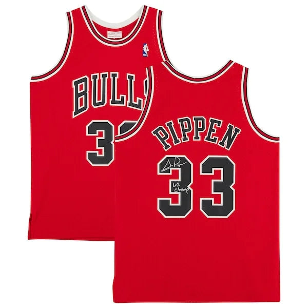 Scottie Pippen Signed Chicago Bulls Jersey | 1997-1998 Mitchell & Ness with 6x Champ Inscr