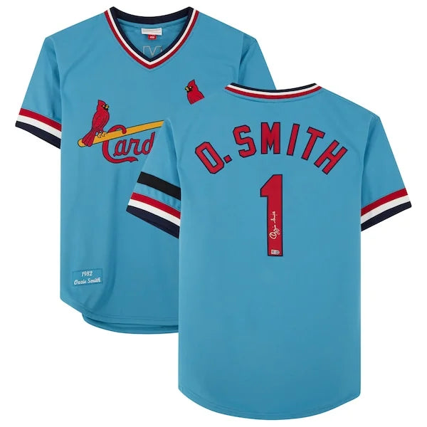 Ozzie Smith Signed Light Blue Cardinals Jersey | Mitchell & Ness