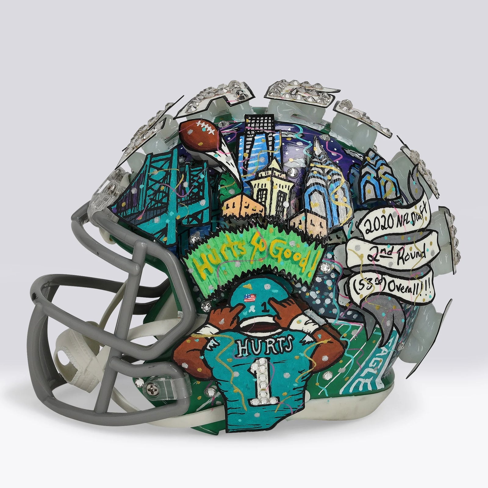 Jalen Hurts Signed Kelly Green Mini Helmet | Charles Fazzino Art