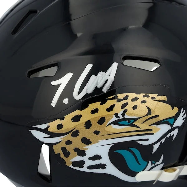 Travis Hunter Signed Jaguars Riddell Speed Mini Helmet | Authenticated