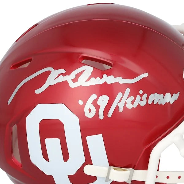 Steve Owens Signed Oklahoma Sooners Mini Helmet | 1969 Heisman Inscription
