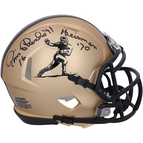 Jim Plunkett Signed Gold Heisman Speed Mini Helmet | Heisman '70 Inscription