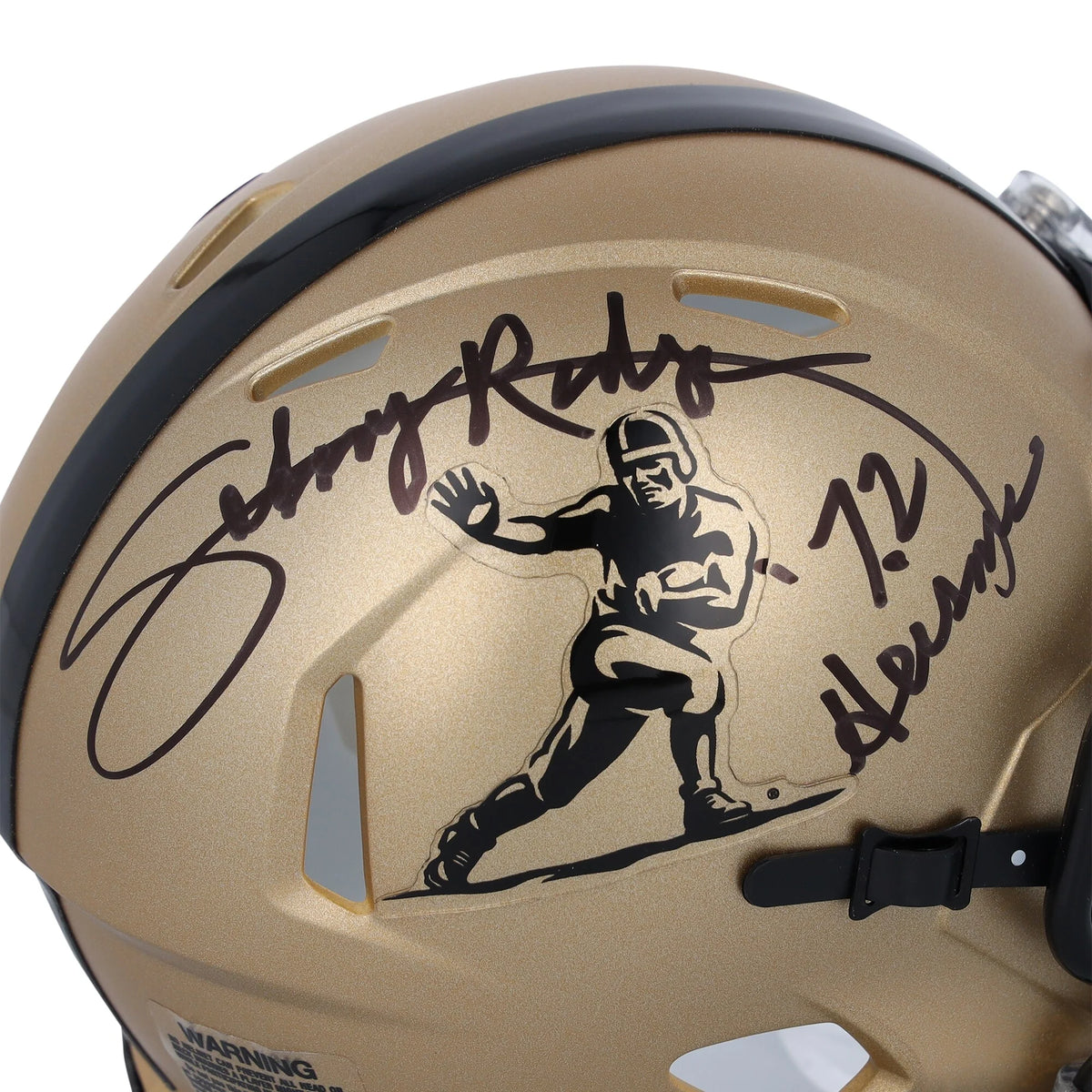 Johnny Rodgers Signed 2023 Gold Riddell Heisman Mini Helmet | '72 Heisman Inscription