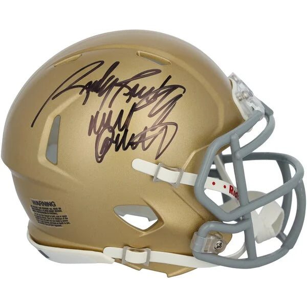 Rudy Ruettiger Signed Notre Dame Gold Mini Helmet | Never Quit Inscription