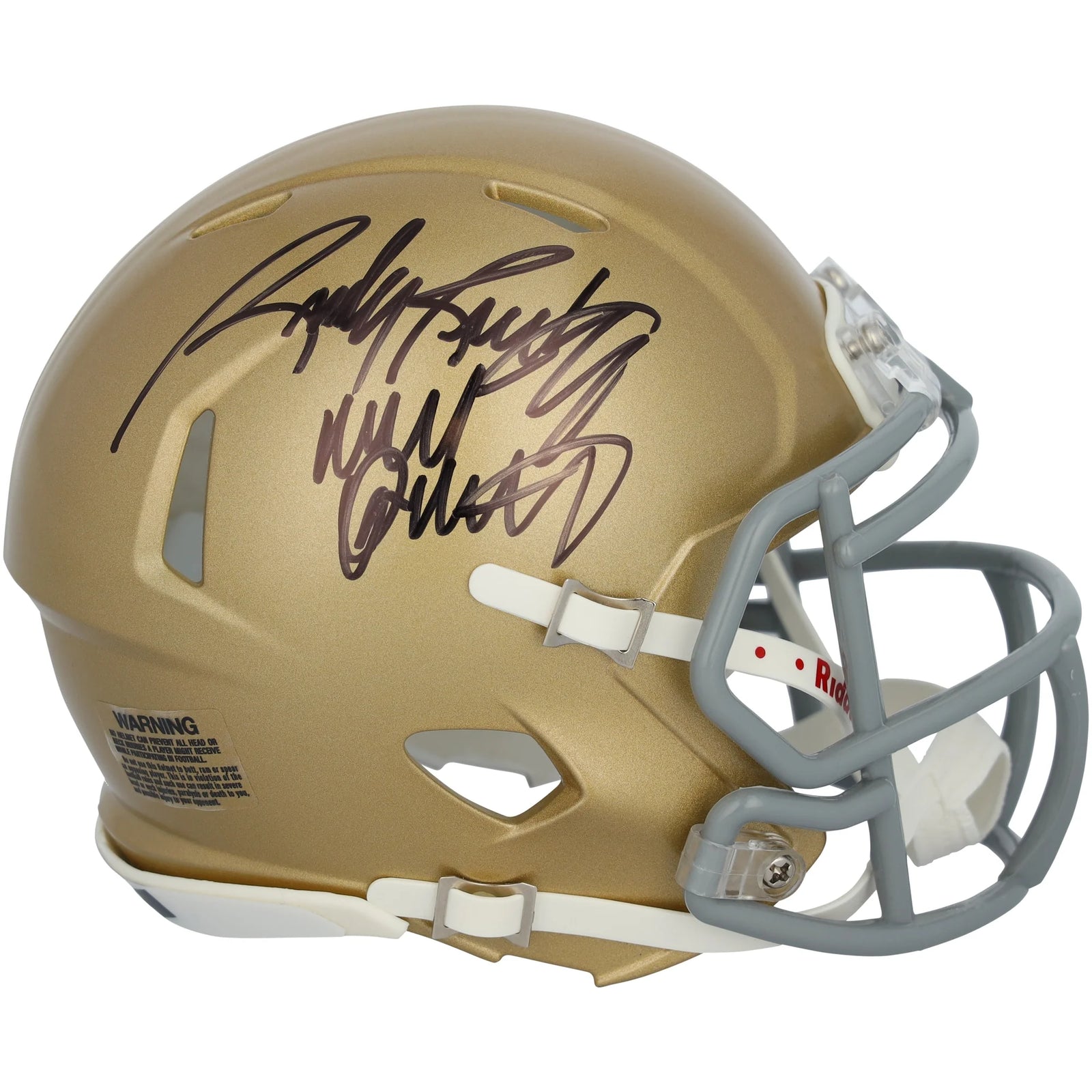 Rudy Ruettiger Signed Notre Dame Gold Mini Helmet | Never Quit Inscription
