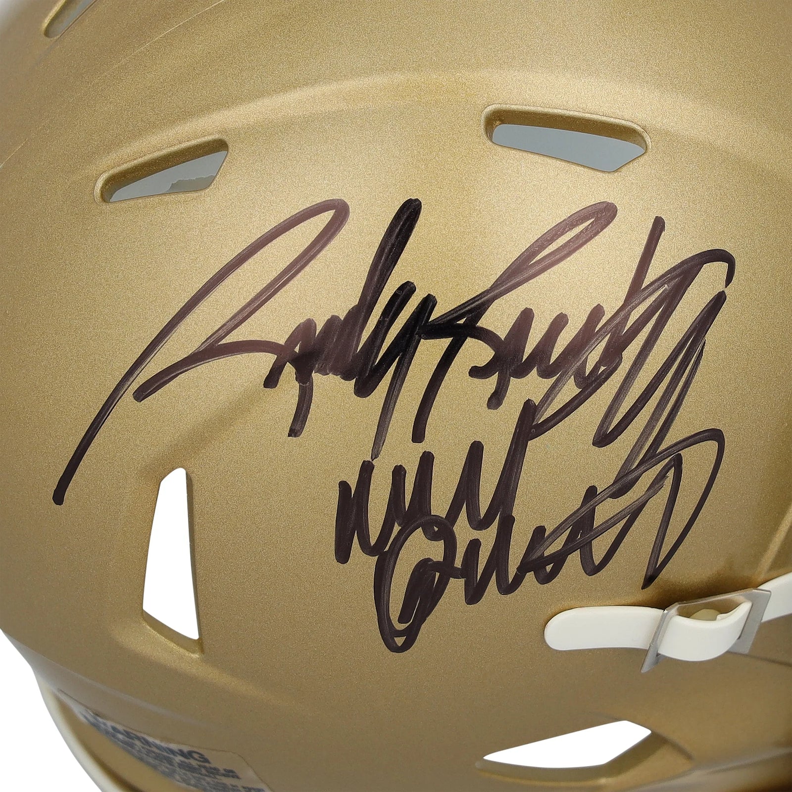 Rudy Ruettiger Signed Notre Dame Gold Mini Helmet | Never Quit Inscription