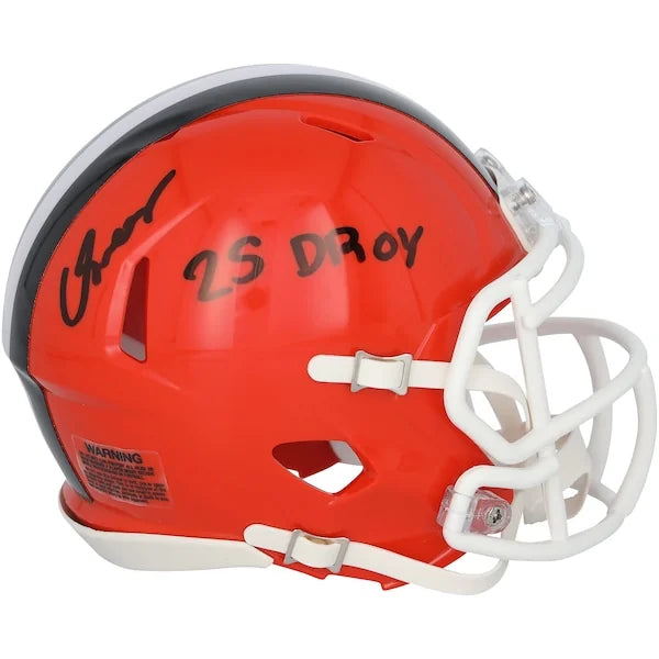 Carson Schwesinger Signed Riddell Speed Mini Helmet | 25 NFL DROY Inscription