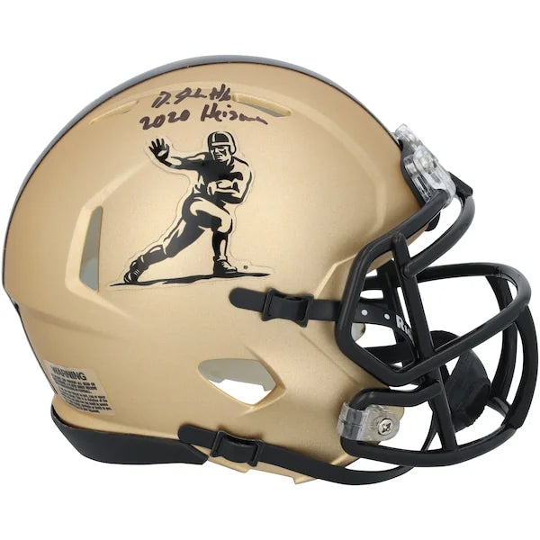 DeVonta Smith Signed Riddell Gold Heisman Speed Mini Helmet | 2020 Inscription