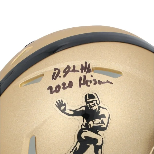 DeVonta Smith Signed Riddell Gold Heisman Speed Mini Helmet | 2020 Inscription