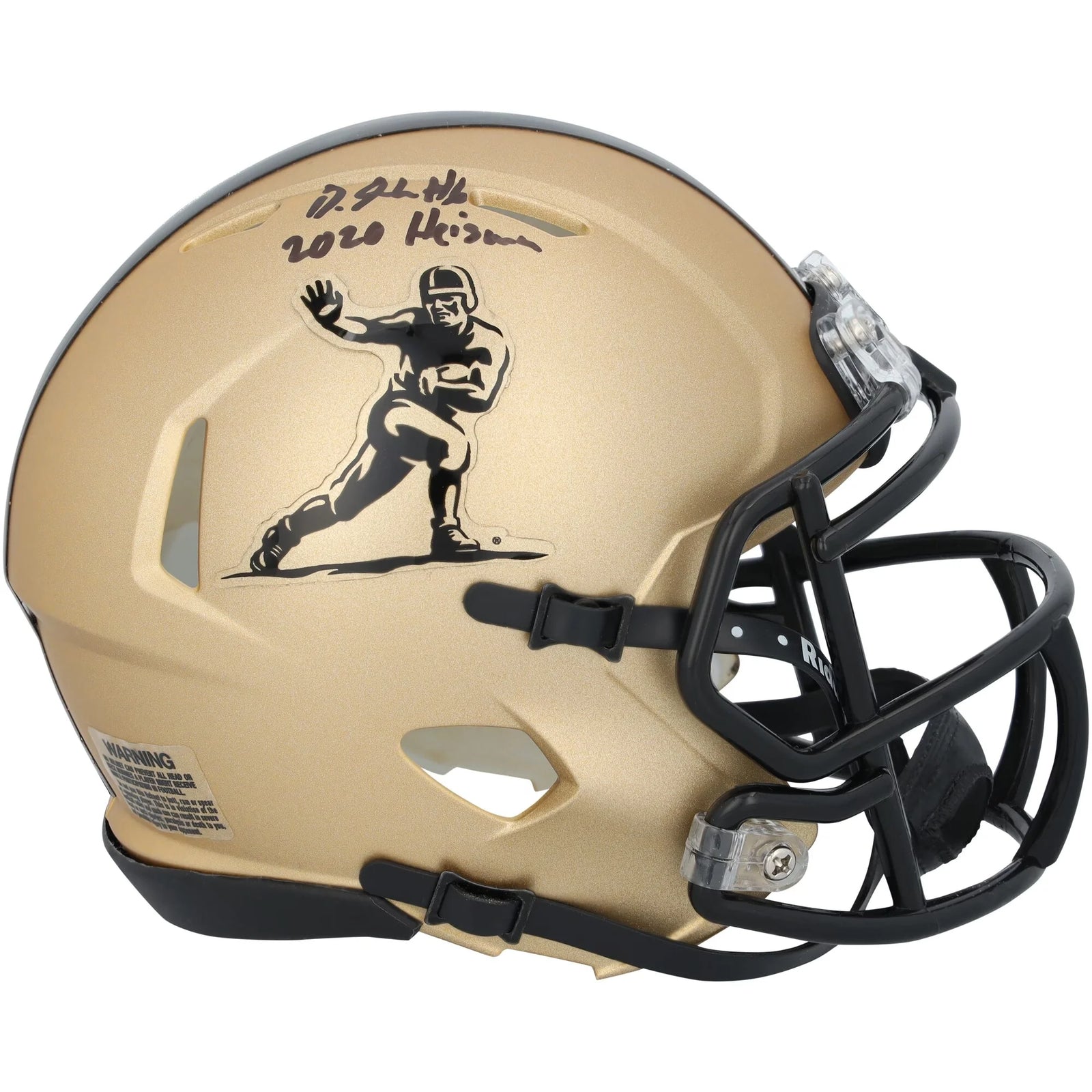 DeVonta Smith Signed Riddell Gold Heisman Speed Mini Helmet | 2020 Inscription