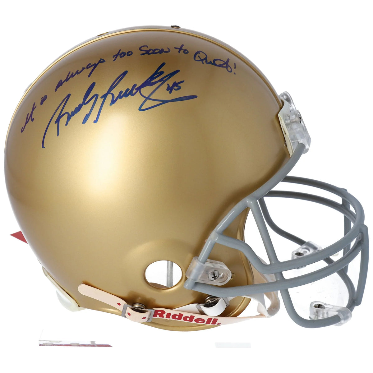Rudy Ruettiger Signed Notre Dame Helmet | "It's Always Too Soon to Quit" | WPHLTRU0007