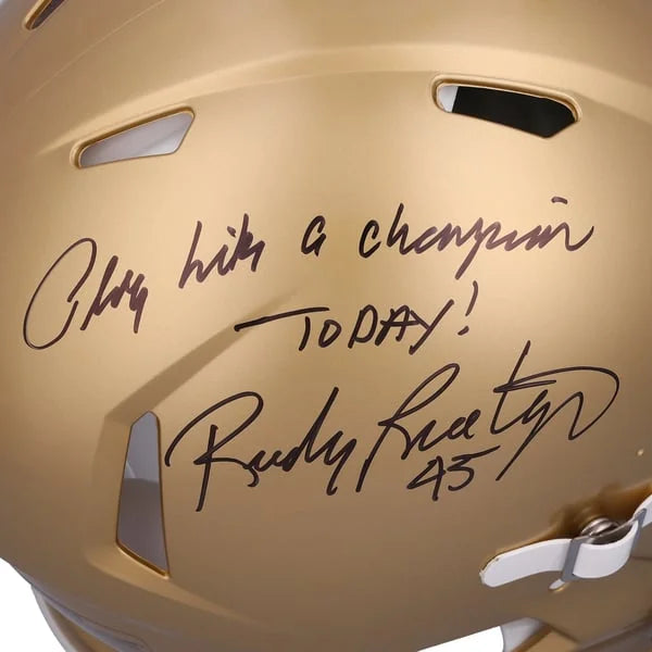 Rudy Ruettiger Signed Notre Dame Gold Speed Helmet | "Play like a | WPHLTRU0017