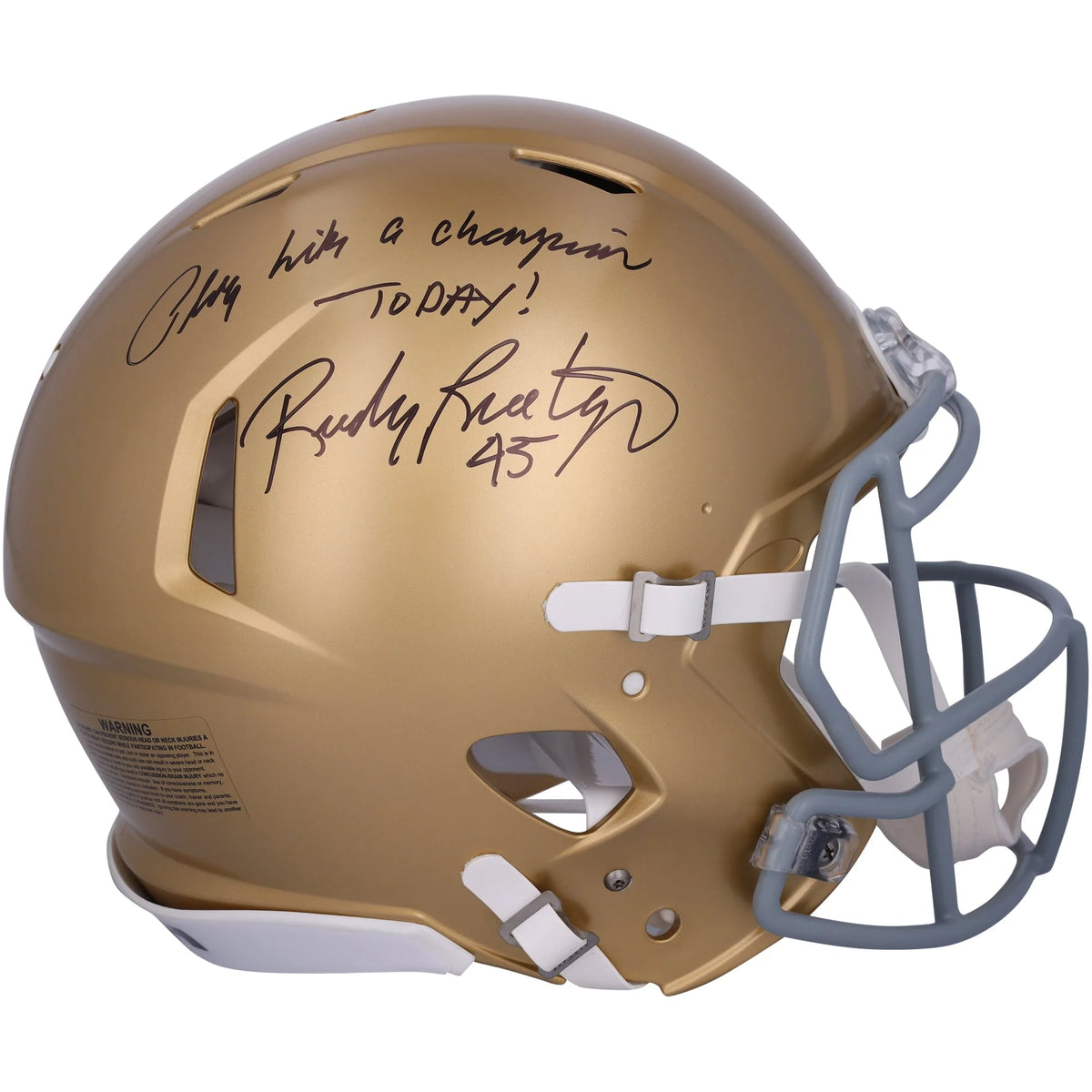 Rudy Ruettiger Signed Notre Dame Gold Speed Helmet | "Play like a | WPHLTRU0017