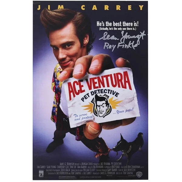 Sean Young Signed Ace Ventura Movie Poster | Ray Finkle Inscription