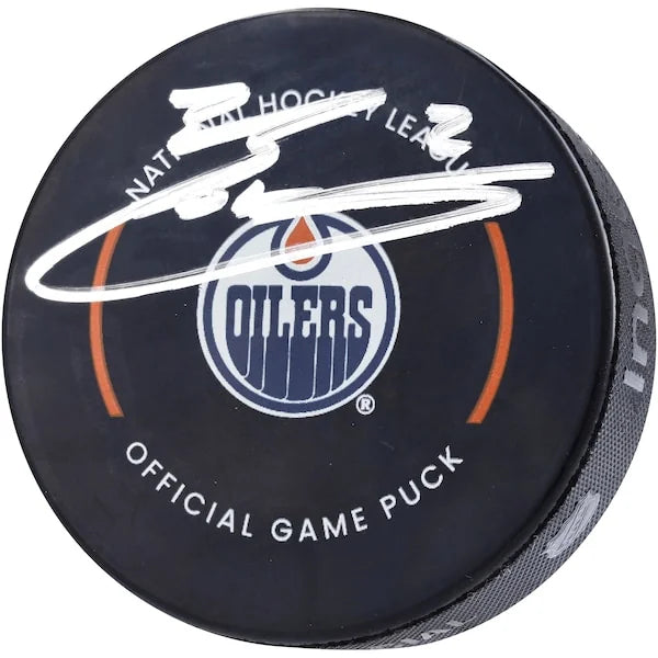 Evan Bouchard Signed Edmonton Oilers Game Puck | Authenticated