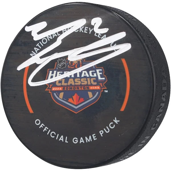 Evan Bouchard Signed 2023 Heritage Classic Game Puck | Edmonton Oilers