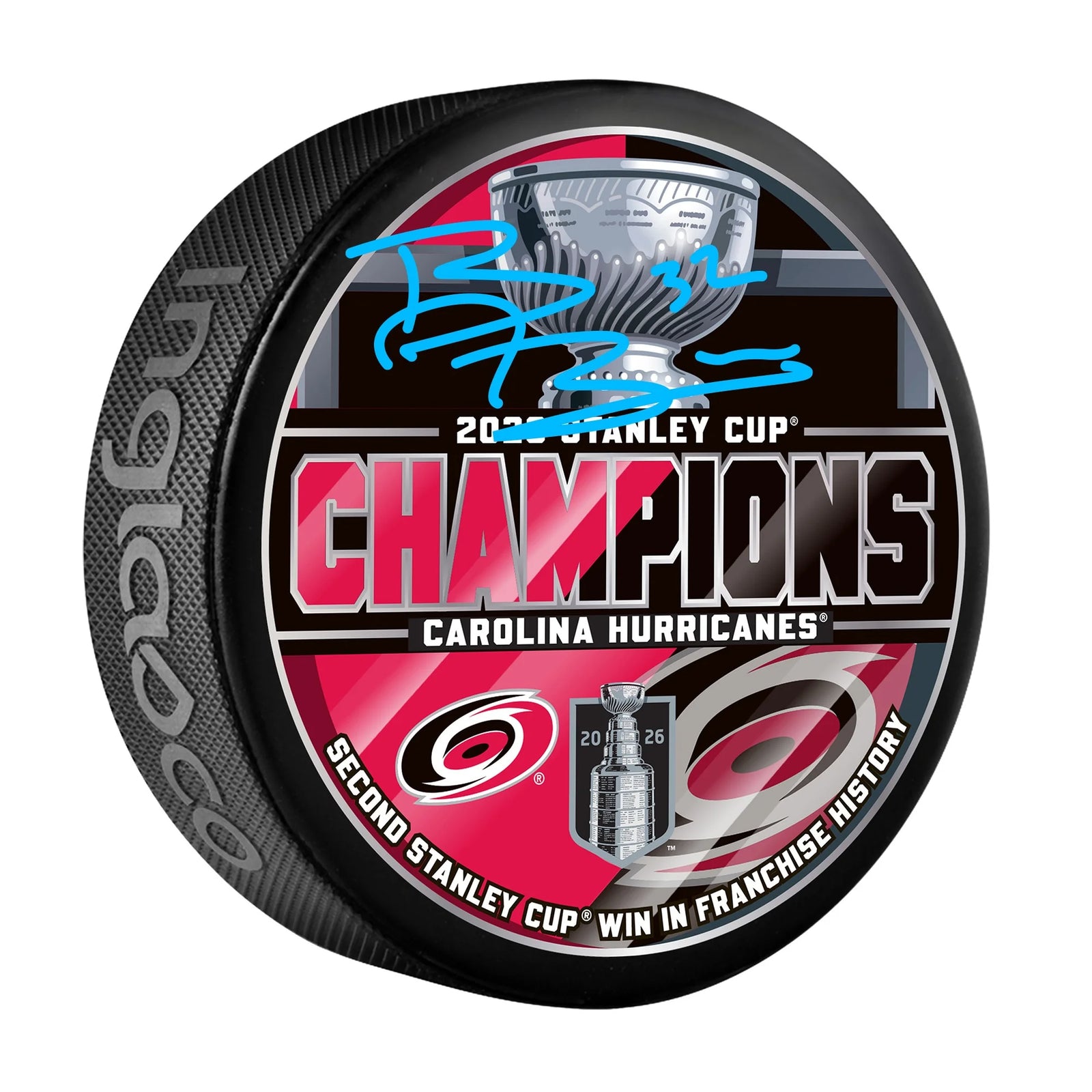 Brandon Bussi Signed Carolina Hurricanes Hockey Puck | 2026 Stanley Cup Champions