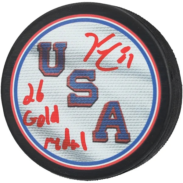 Kyle Connor Signed Team USA 2026 Olympics Hockey Puck | 26 Gold Medal Inscription