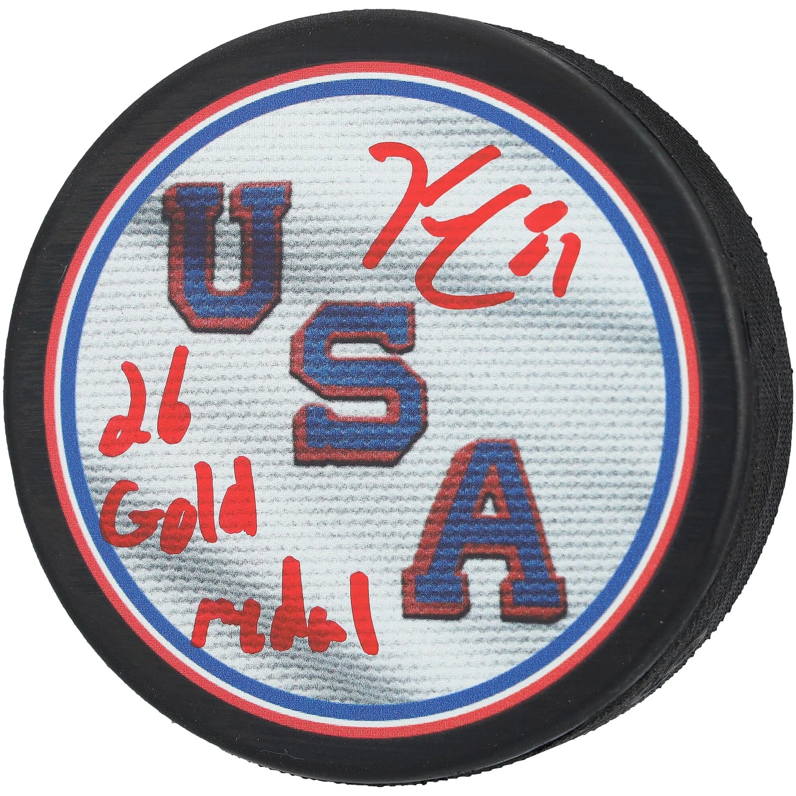 Kyle Connor Signed Team USA 2026 Olympics Hockey Puck | 26 Gold Medal Inscription