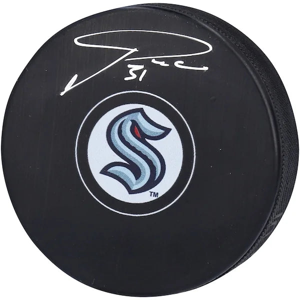 Philipp Grubauer Seattle Kraken Autographed Hockey Puck - S