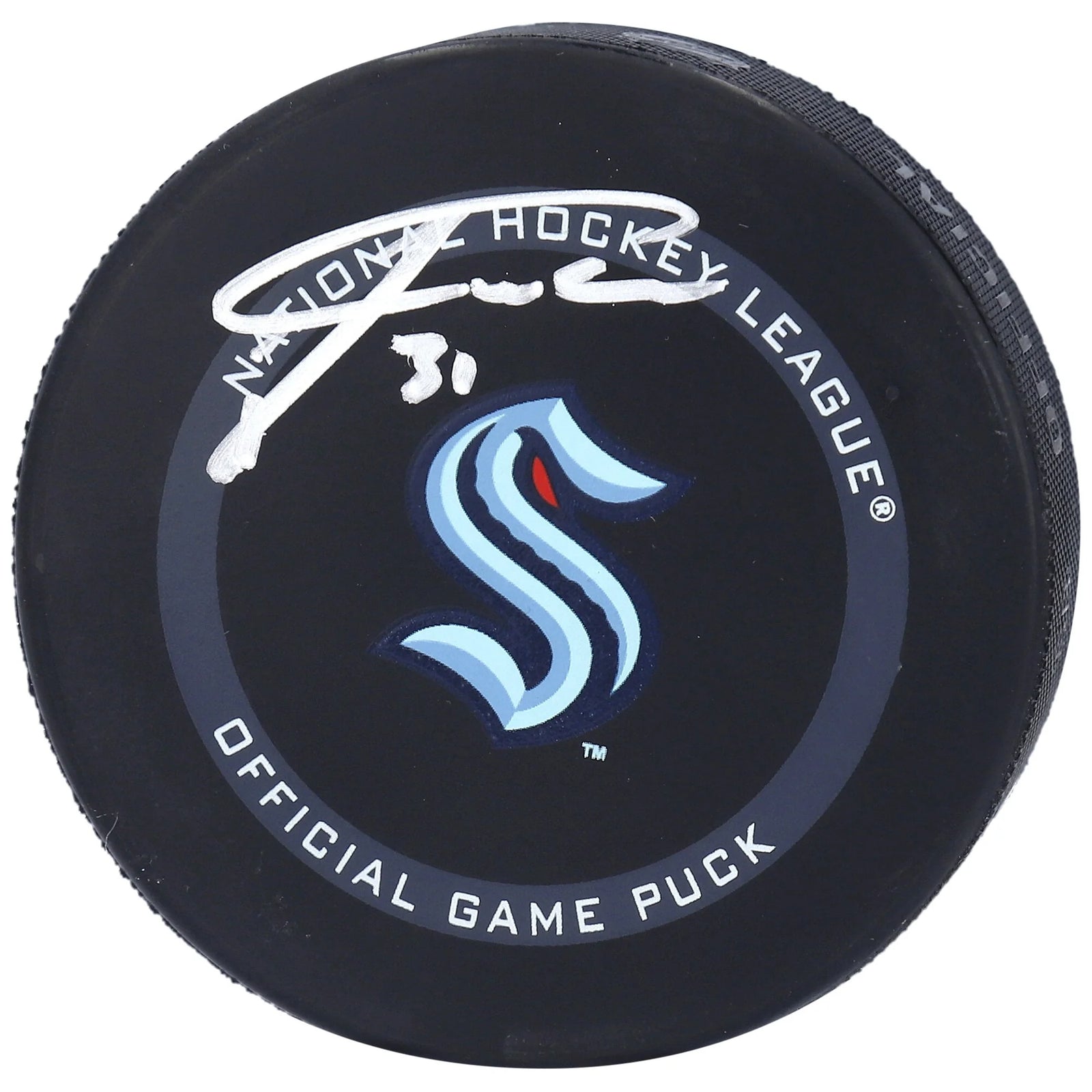 Philipp Grubauer Signed Seattle Kraken Official Game Puck | Authenticated
