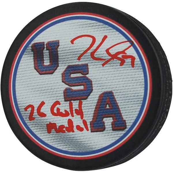 Jake Guentzel Signed Team USA Hockey Puck | 2026 Olympics Gold Medal Inscription