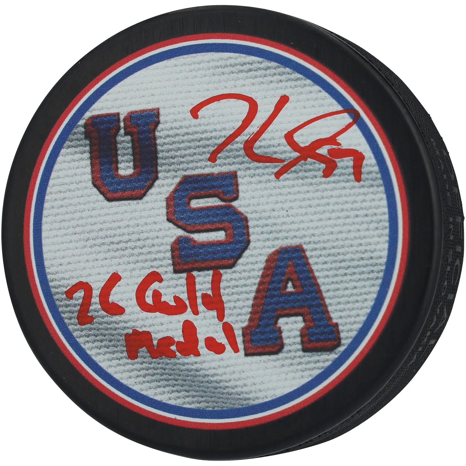 Jake Guentzel Signed Team USA Hockey Puck | 2026 Olympics Gold Medal Inscription