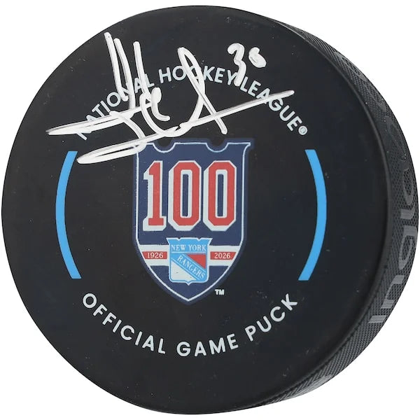 Henrik Lundqvist Signed 100th Anniversary Rangers Puck | Authenticated