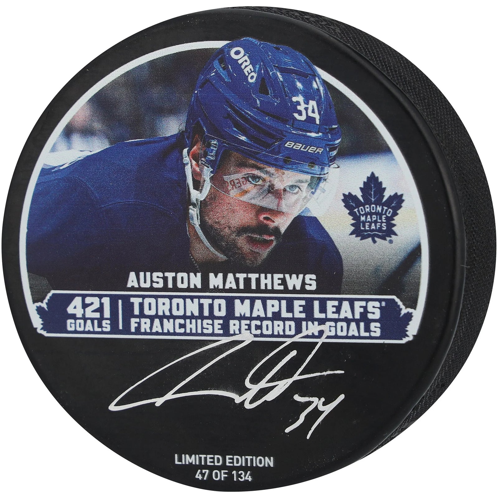 Auston Matthews Signed Hockey Puck | Franchise Goal Leader Limited Edition