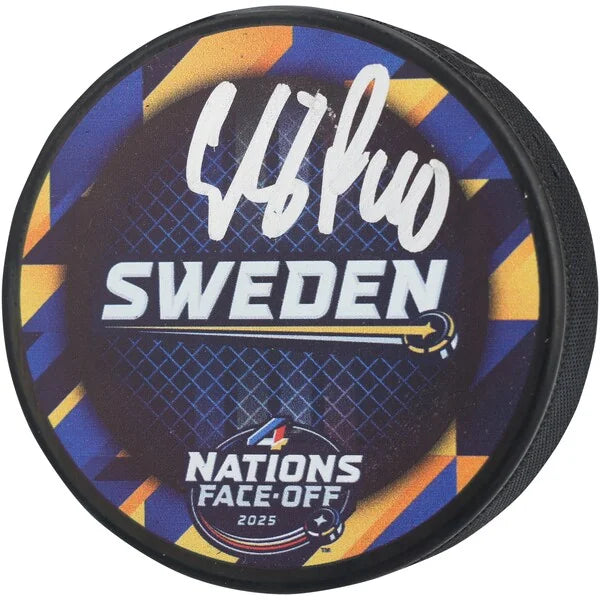 Elias Pettersson Signed Team Sweden 4 Nations Face-Off Hockey Puck | Authenticated