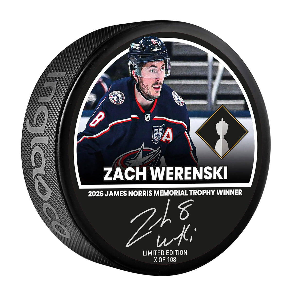 Zach Werenski Signed 2026 Norris Trophy Winner Puck | Limited Edition of 108 | WPUCKWE0051