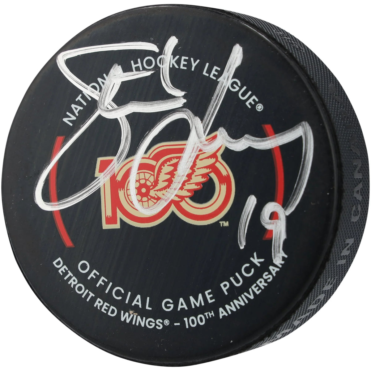 Steve Yzerman Signed Detroit Red Wings 100th Anniversary Game Puck | WPUCKYZ0017