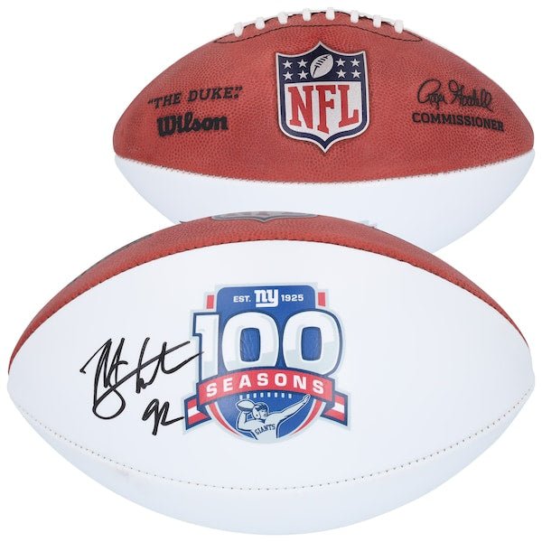 Michael Strahan New York Giants Autographed Fanatics Authentic Wilson 100th Season White Panel Football - The Ballers Bank