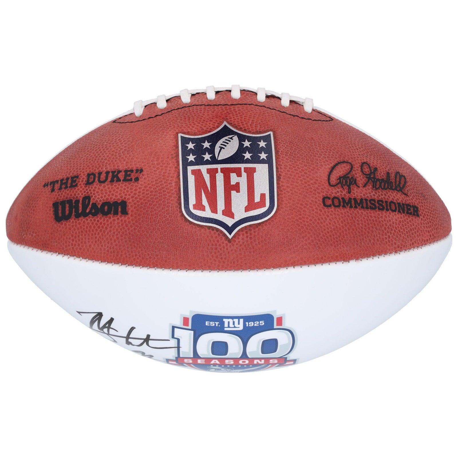 Michael Strahan New York Giants Autographed Fanatics Authentic Wilson 100th Season White Panel Football - The Ballers Bank