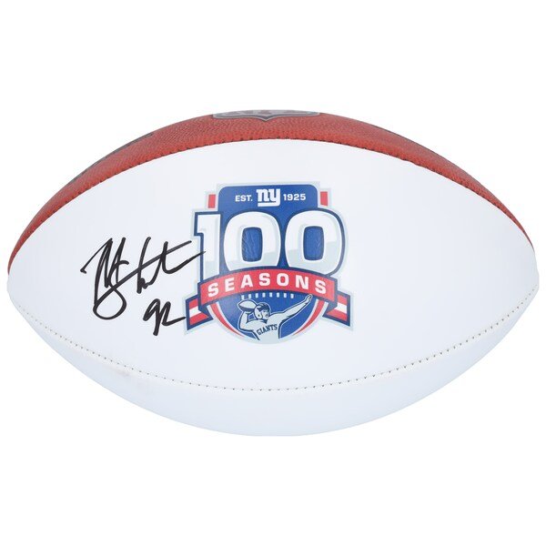 Michael Strahan New York Giants Autographed Fanatics Authentic Wilson 100th Season White Panel Football - The Ballers Bank