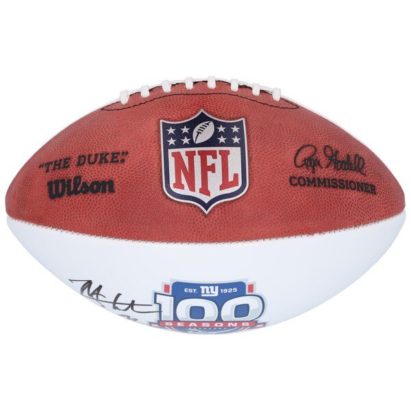 Michael Strahan New York Giants Autographed Fanatics Authentic Wilson 100th Season White Panel Football - The Ballers Bank