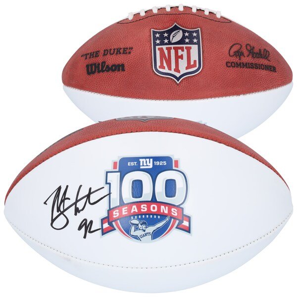 Michael Strahan New York Giants Autographed Fanatics Authentic Wilson 100th Season White Panel Football - The Ballers Bank