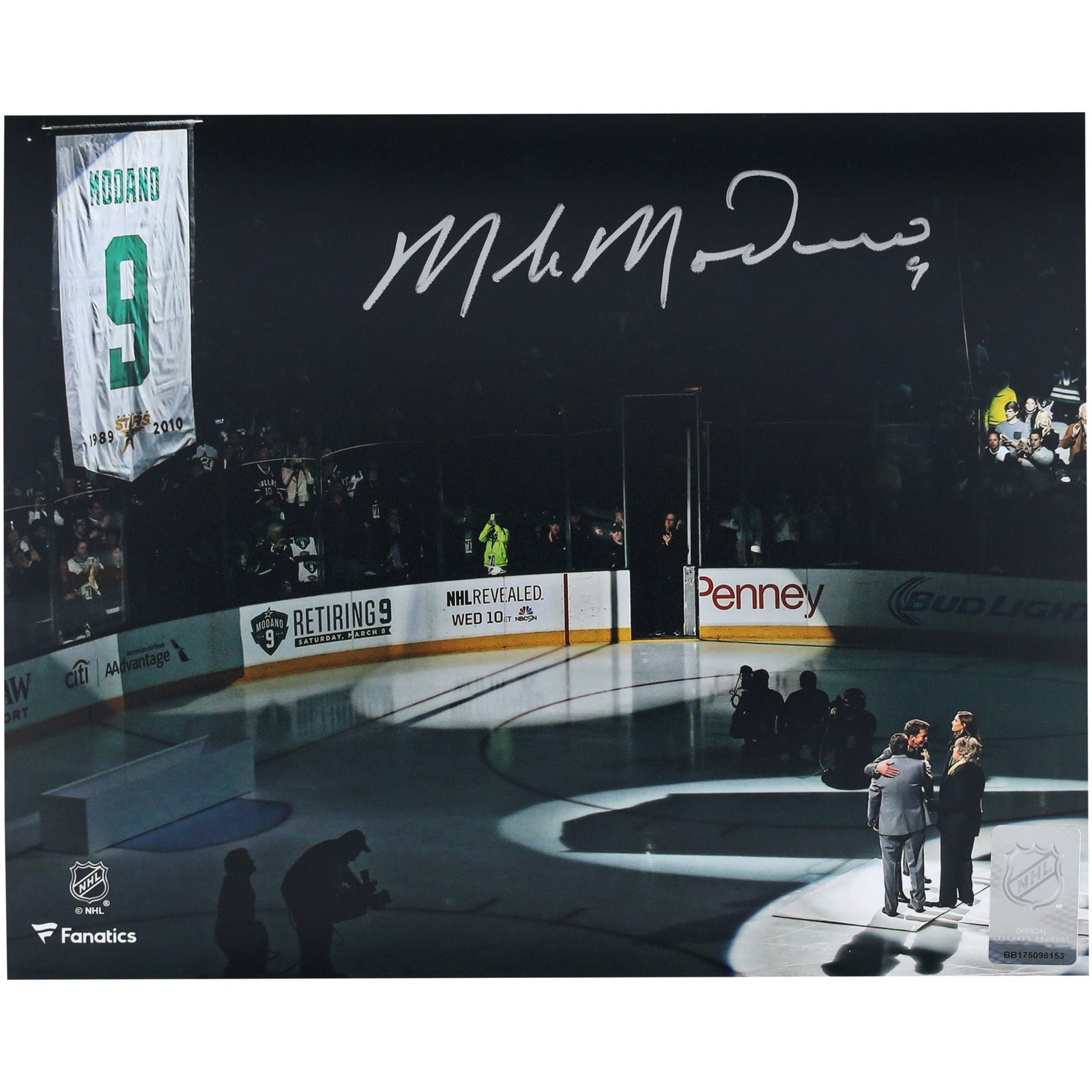 Mike Modano Dallas Stars Autographed Fanatics Authentic 8" x 10" Jersey Retirement Night Photograph - The Ballers Bank