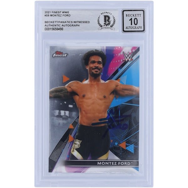 Montez Ford WWE Autographed 2021 Topps Finest 59 Beckett Fanatics Witnessed Authenticated 10 Card - The Ballers Bank