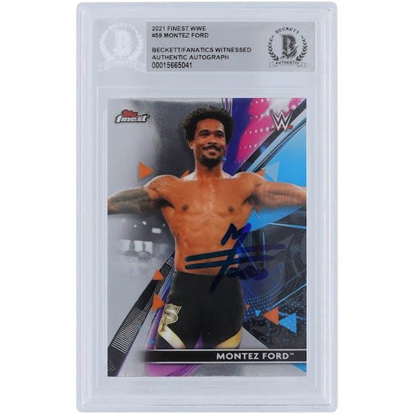 Montez Ford WWE Autographed 2021 Topps Finest 59 Beckett Fanatics Witnessed Authenticated Card - The Ballers Bank
