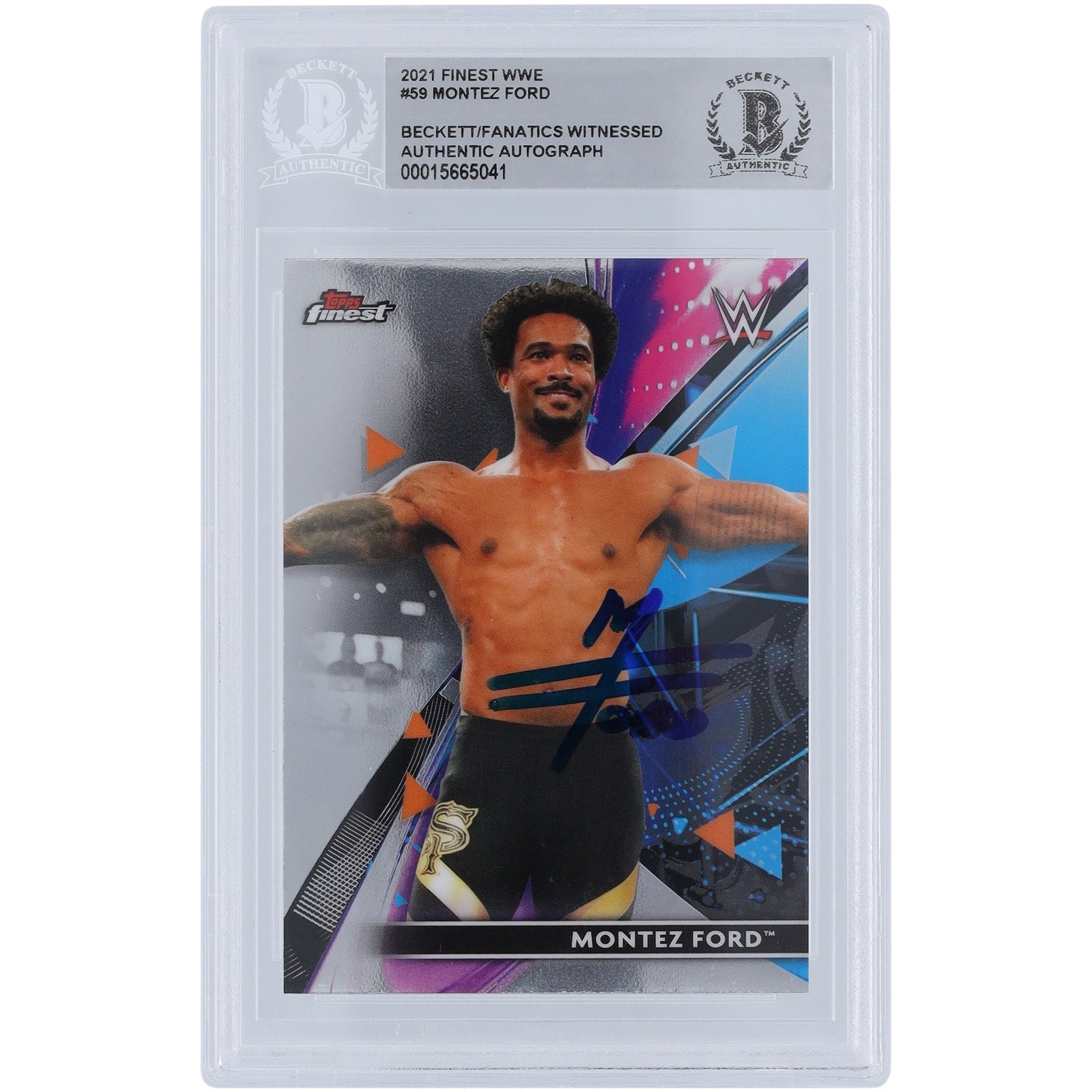 Montez Ford WWE Autographed 2021 Topps Finest 59 Beckett Fanatics Witnessed Authenticated Card - The Ballers Bank
