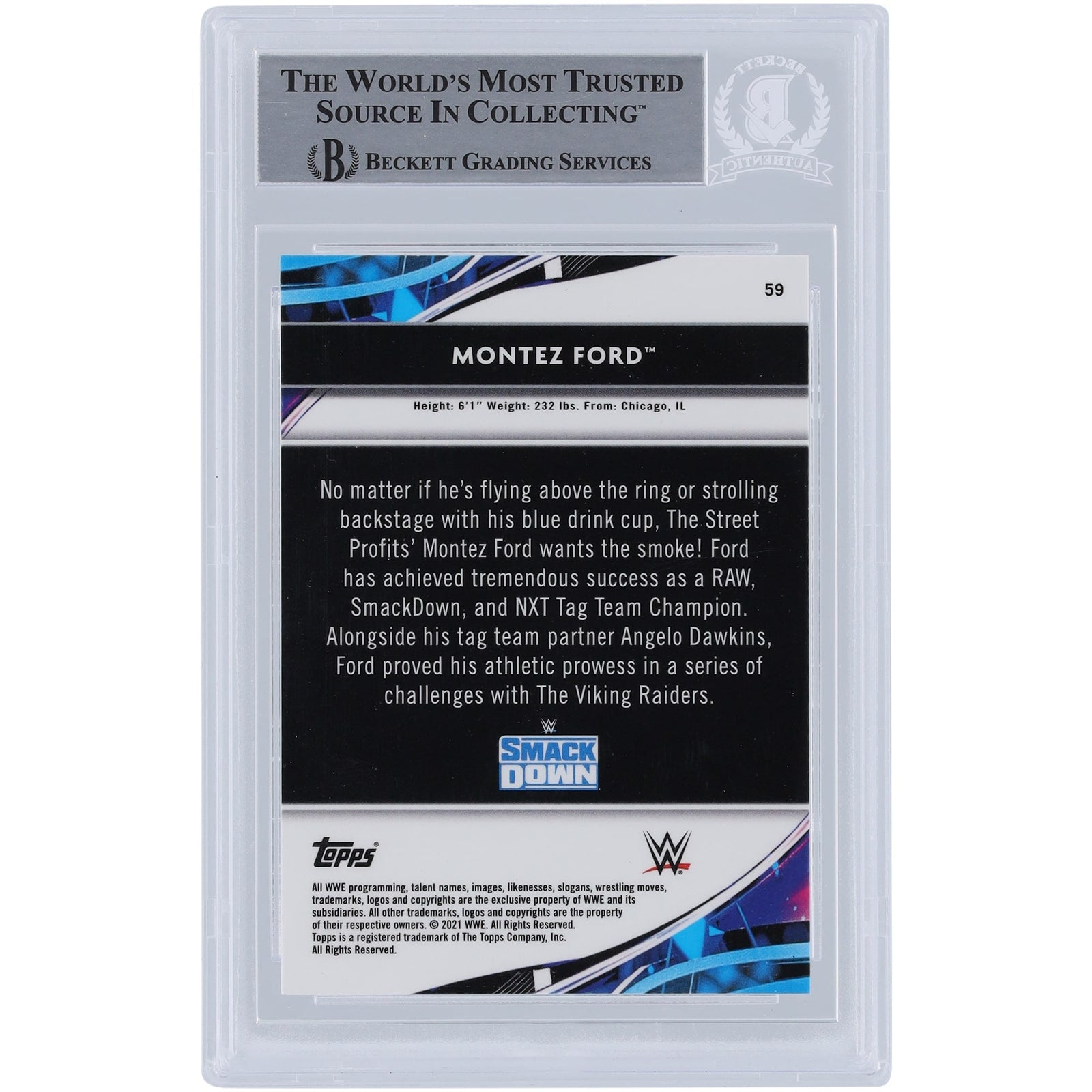 Montez Ford WWE Autographed 2021 Topps Finest 59 Beckett Fanatics Witnessed Authenticated Card - The Ballers Bank