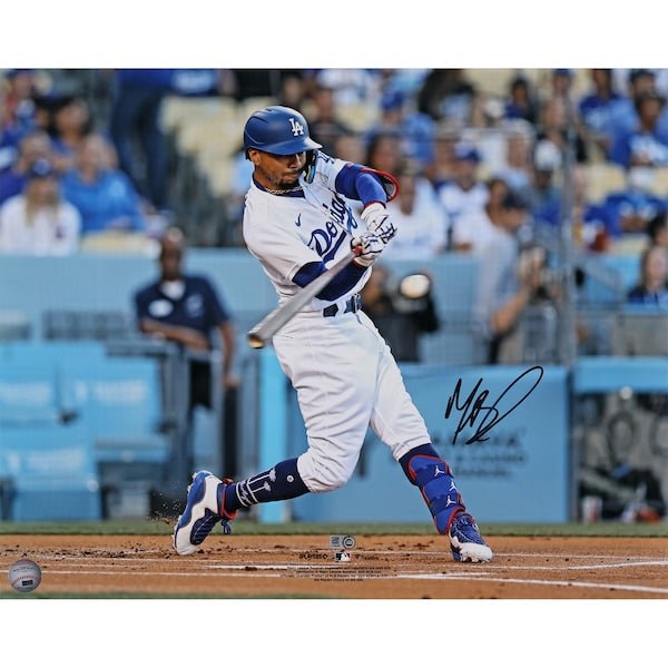 Mookie Betts Los Angeles Dodgers Autographed Fanatics Authentic 16" x 20" White Jersey Hitting Photograph - The Ballers Bank