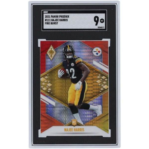 Najee Harris Pittsburgh Steelers 2021 Panini Phoenix Fire Burst 111 SGC Authenticated 9 Rookie Card - The Ballers Bank