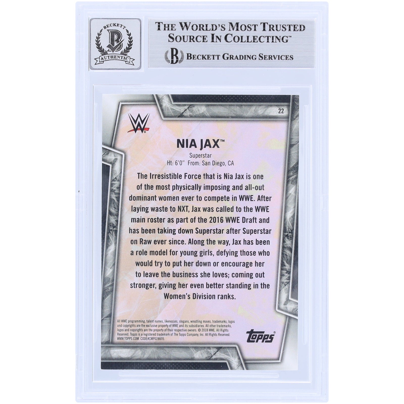Nia Jax WWE Autographed 2018 Topps 22 Beckett Fanatics Witnessed Authenticated 10 Card - The Ballers Bank