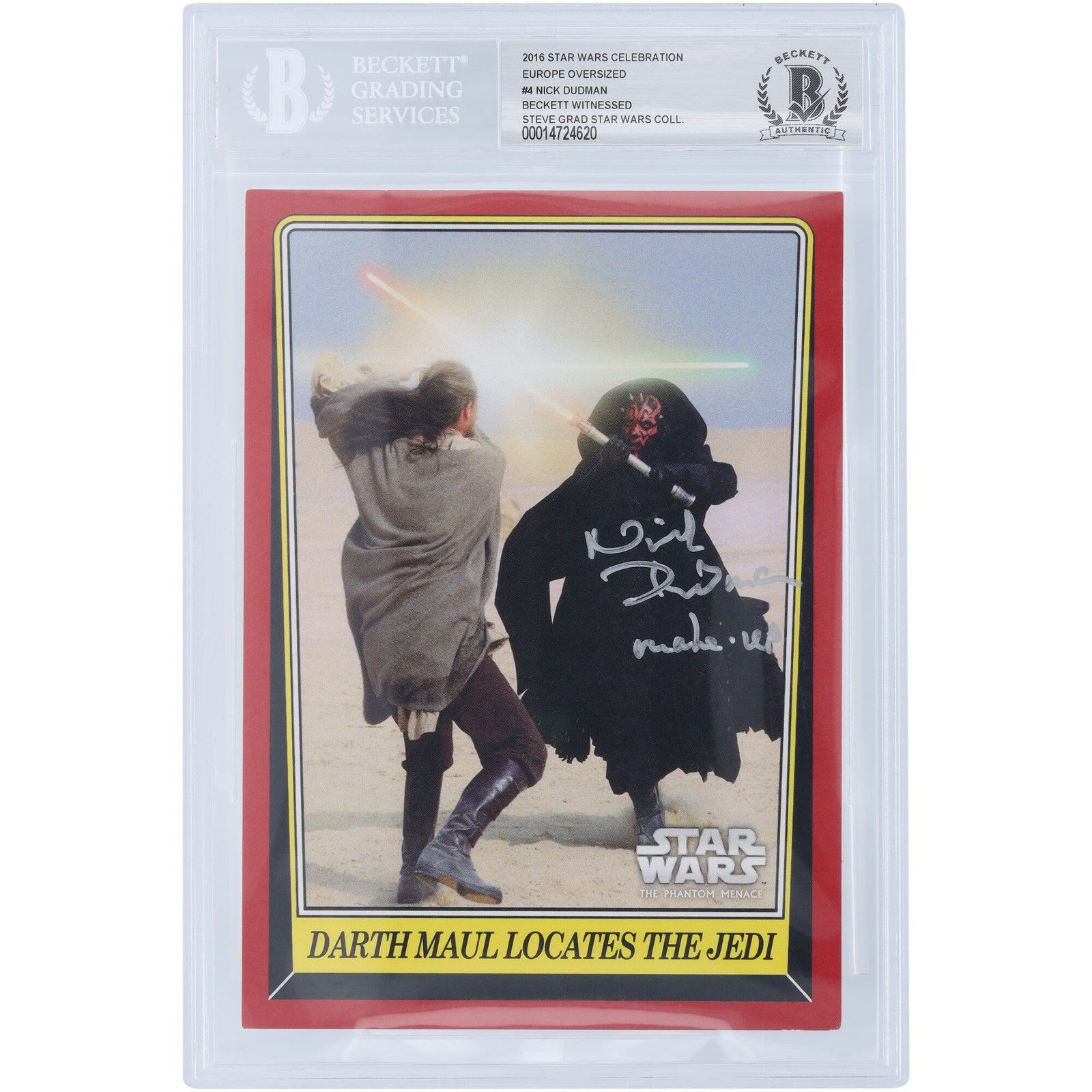 Nick Dudman Autographed 2016 Topps Star Wars Celebration Europe Oversized 4 BGS Authenticated Card with "Make Up" Inscription - The Ballers Bank